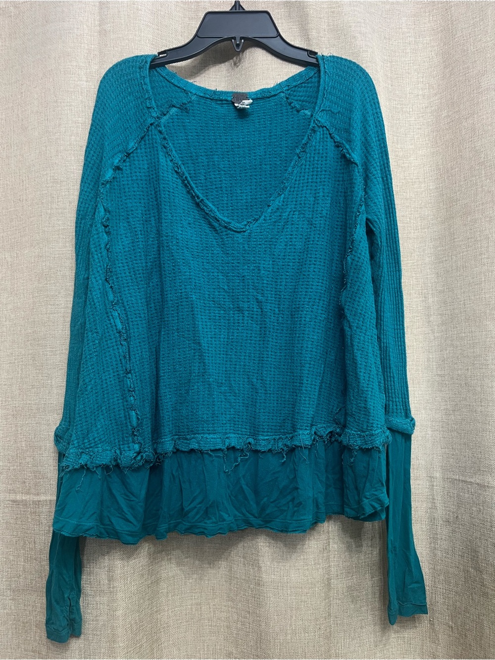 We The Free Teal Layered V-Neck Long Sleeve Top